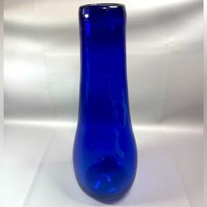 Vintage Cobalt Blue Glass Vase Heavy Handblown 15” Tall 6” Base